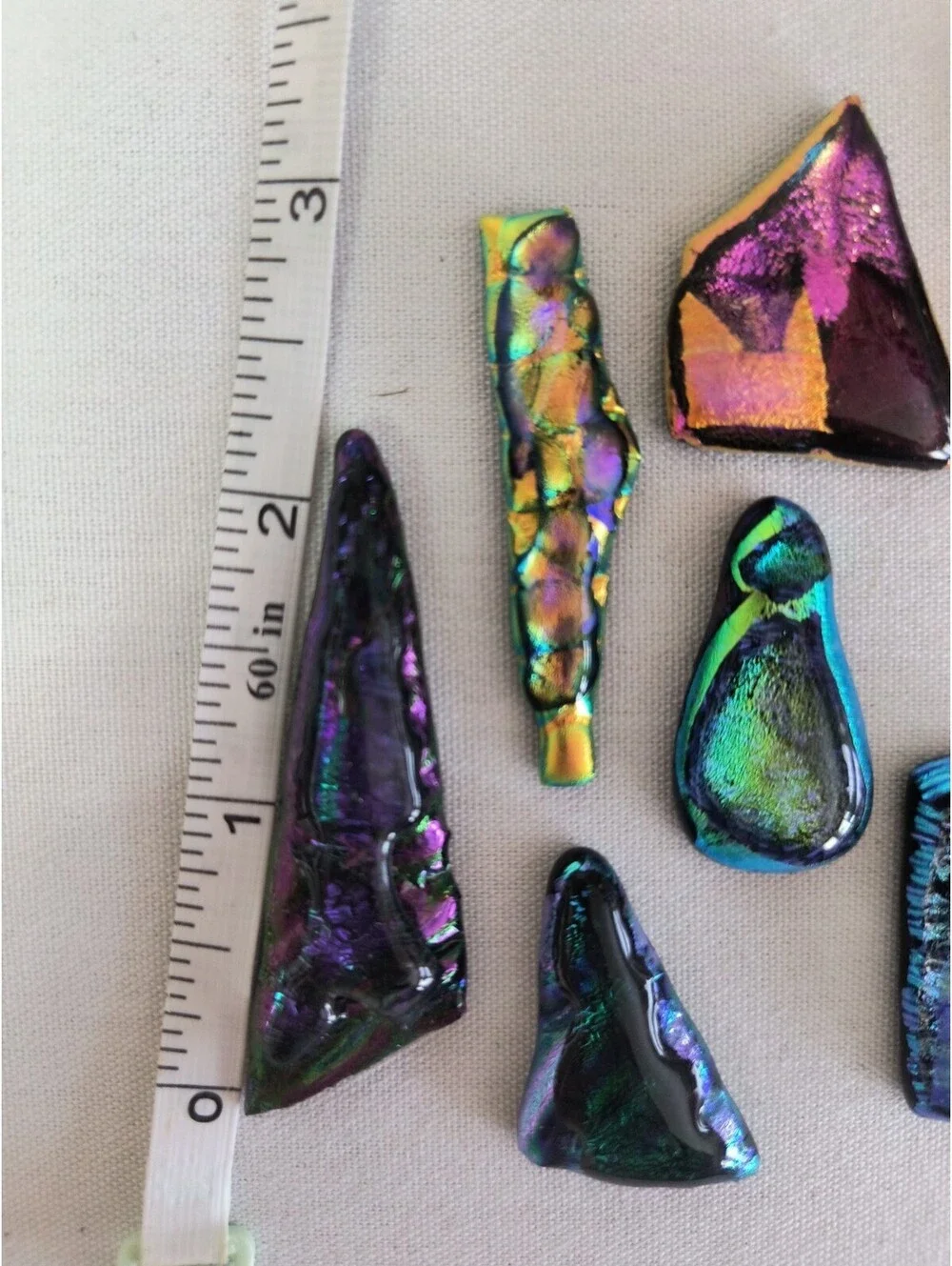 Lot Of 12 Dichroic Fused Glass Cabochons Jewelry Making Supplies
